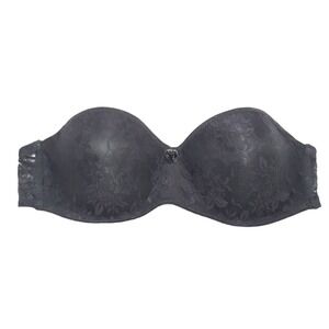 Rene Rofe Bra 36B Black Strapless Floral Lace Padded Underwired Womens